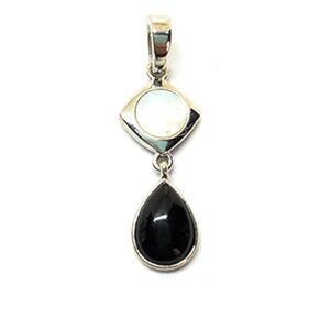 LIA Sophia 2011 Black & Silver Domino Retired Slide Pendant Mother of Pearl